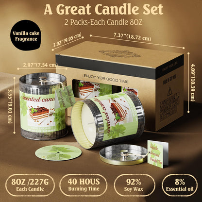 Scented Candles for Home - 2 Pack 8oz Vanilla Cake Soy Wax Gift Set