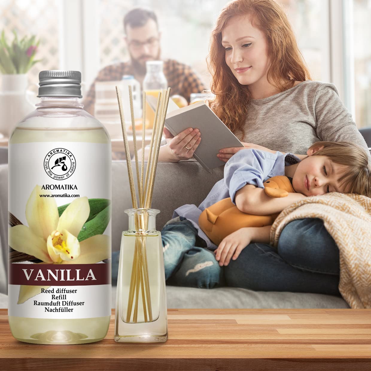 Vanilla Diffuser Refill w/Natural Essential Vanilla Oil 17 Fl Oz - Intensive - Fresh & Long Lasting Fragrance - Reed Diffuser Oil - Best for Aromatherapy - SPA - Home - Office - Fitness Club