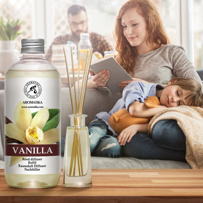 Vanilla Diffuser Refill w/Natural Essential Vanilla Oil 17 Fl Oz - Intensive - Fresh & Long Lasting Fragrance - Reed Diffuser Oil - Best for Aromatherapy - SPA - Home - Office - Fitness Club