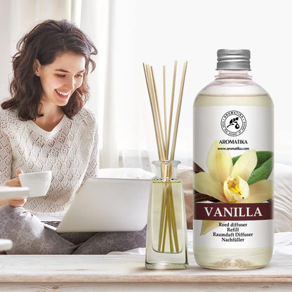 Vanilla Diffuser Refill w/Natural Essential Vanilla Oil 17 Fl Oz - Intensive - Fresh & Long Lasting Fragrance - Reed Diffuser Oil - Best for Aromatherapy - SPA - Home - Office - Fitness Club