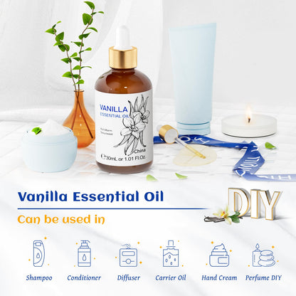 HIQILI Vanilla Essential Oil 1 oz – Pure, Undiluted Aroma for Skincare, Diffuser & DIY