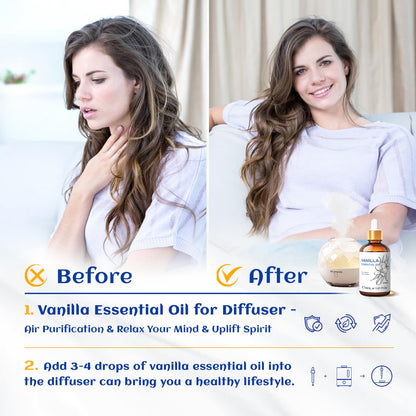 HIQILI Vanilla Essential Oil 1 oz – Pure, Undiluted Aroma for Skincare, Diffuser & DIY