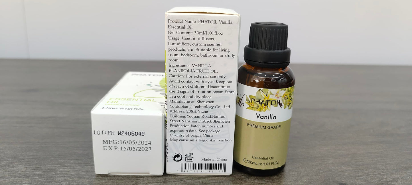 Vanilla Essential Oil 30ml | PHATOIL Pure Essential Oil Singles for Diffusers