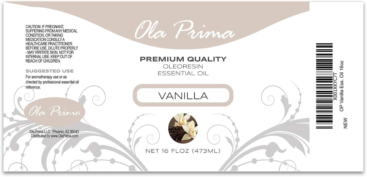 Ola Prima Vanilla Essential Oil 16oz – Therapeutic Grade Big Bottle for Aromatherapy, Diffusers & Candle Making, Vanilla Candle Scent