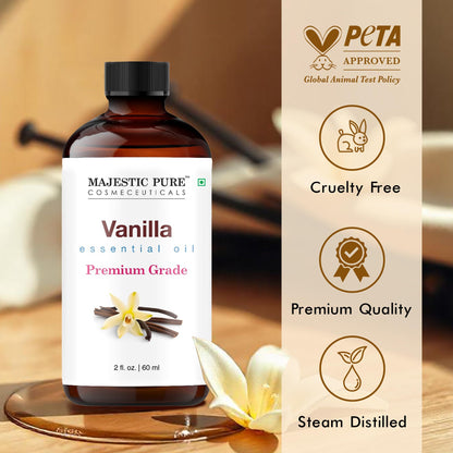 Majestic Pure Vanilla Essential Oil - 2 oz with Glass Dropper, 100% Pure