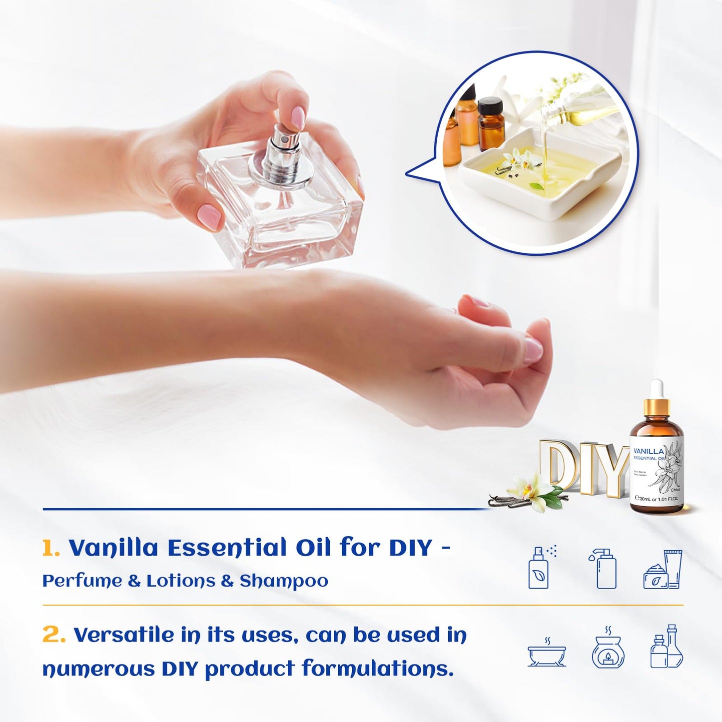 HIQILI Vanilla Essential Oil 1 oz – Pure, Undiluted Aroma for Skincare, Diffuser & DIY