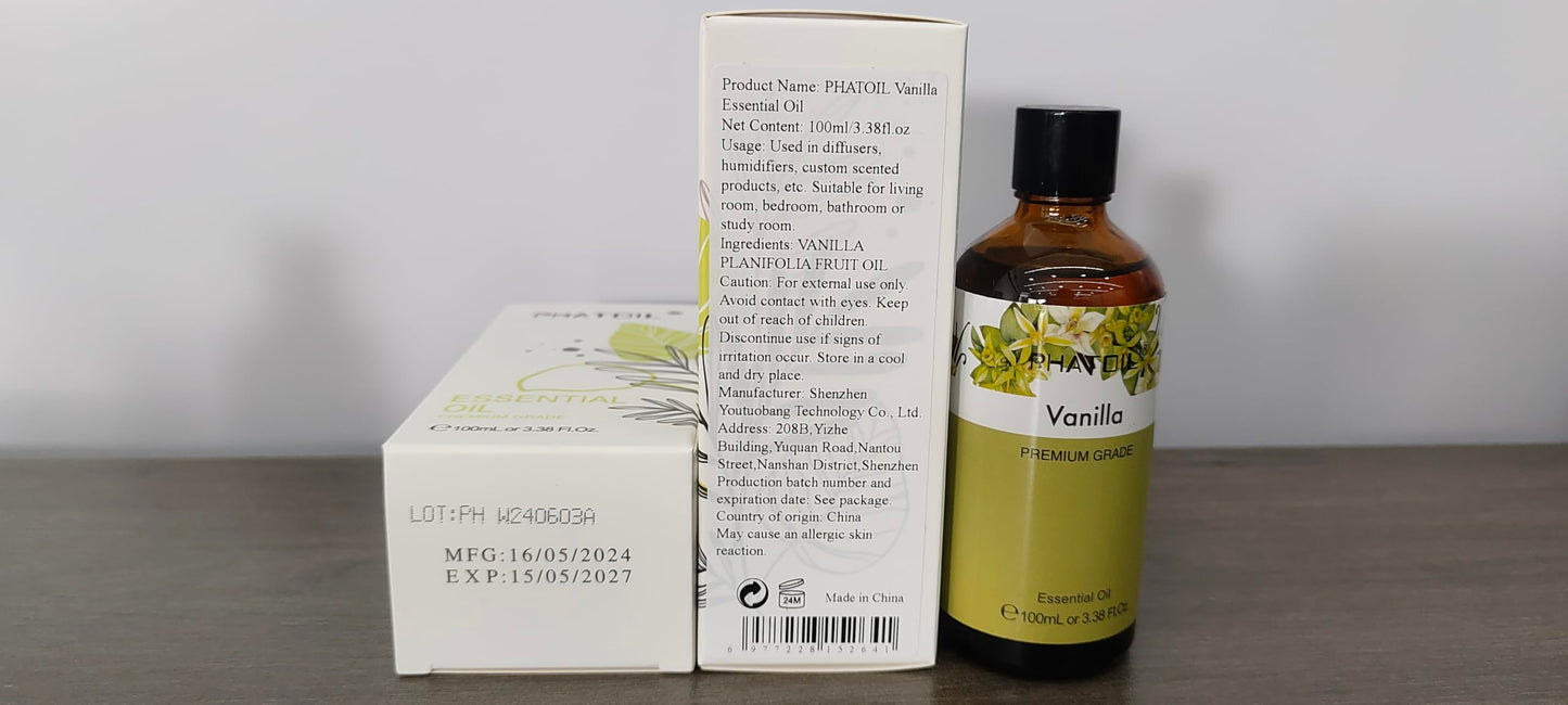 PHATOIL Vanilla Essential Oil 100ML (3.38oz) – Pure Aromatherapy for Diffusers, Candles