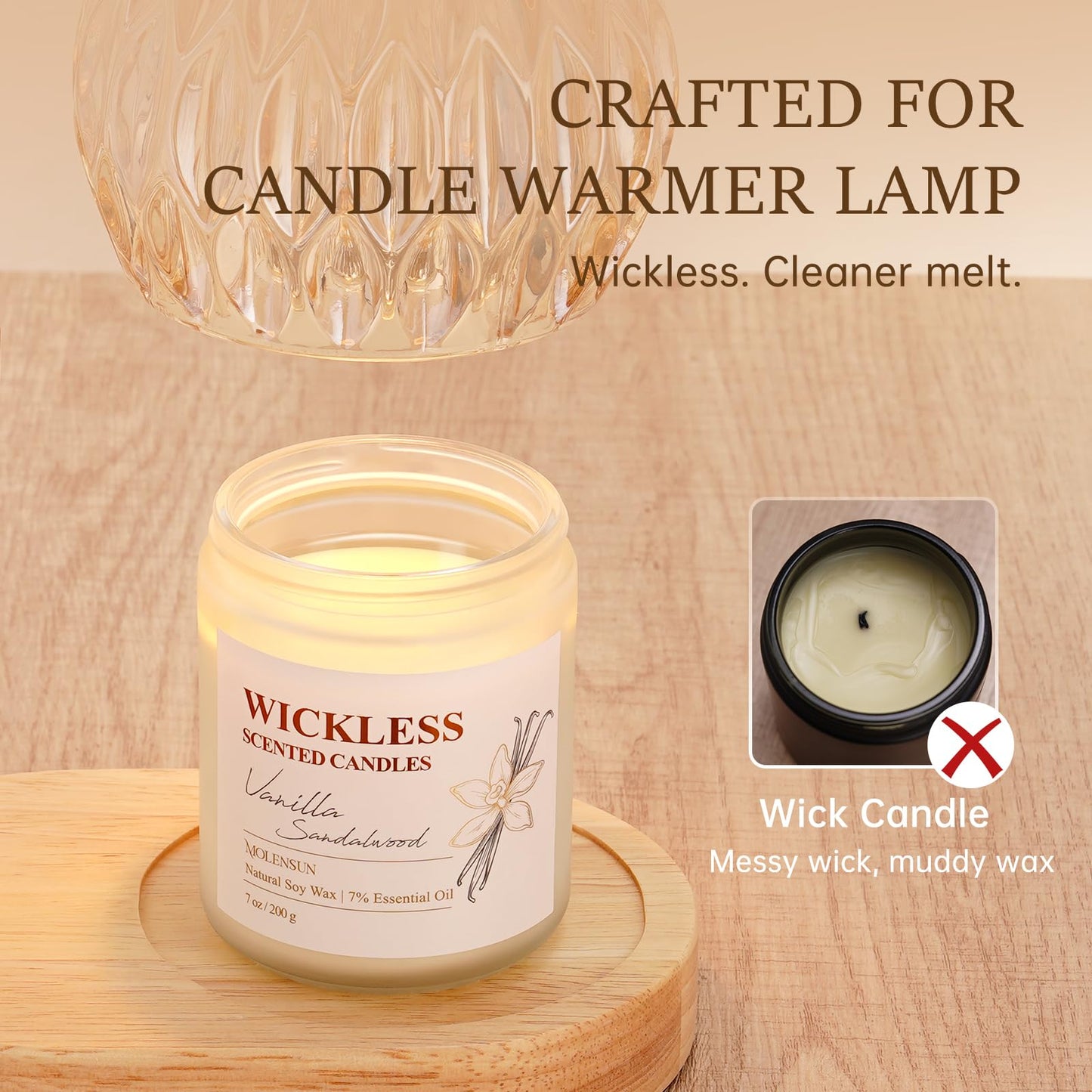 Vanilla Sandalwood Wickless Soy Candle for Warmer Lamps – Flameless & Giftable
