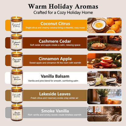 Holiday Candle Gift Set for Women – 6x7oz Soy Candles, Vanilla, Cinnamon & Cedar