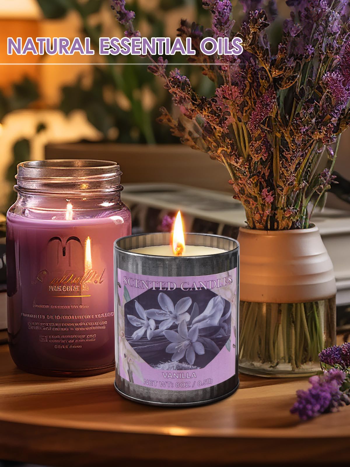 Scented Candles for Home | 8oz Vanilla Soy Candle, 50H Burn, Gift Box