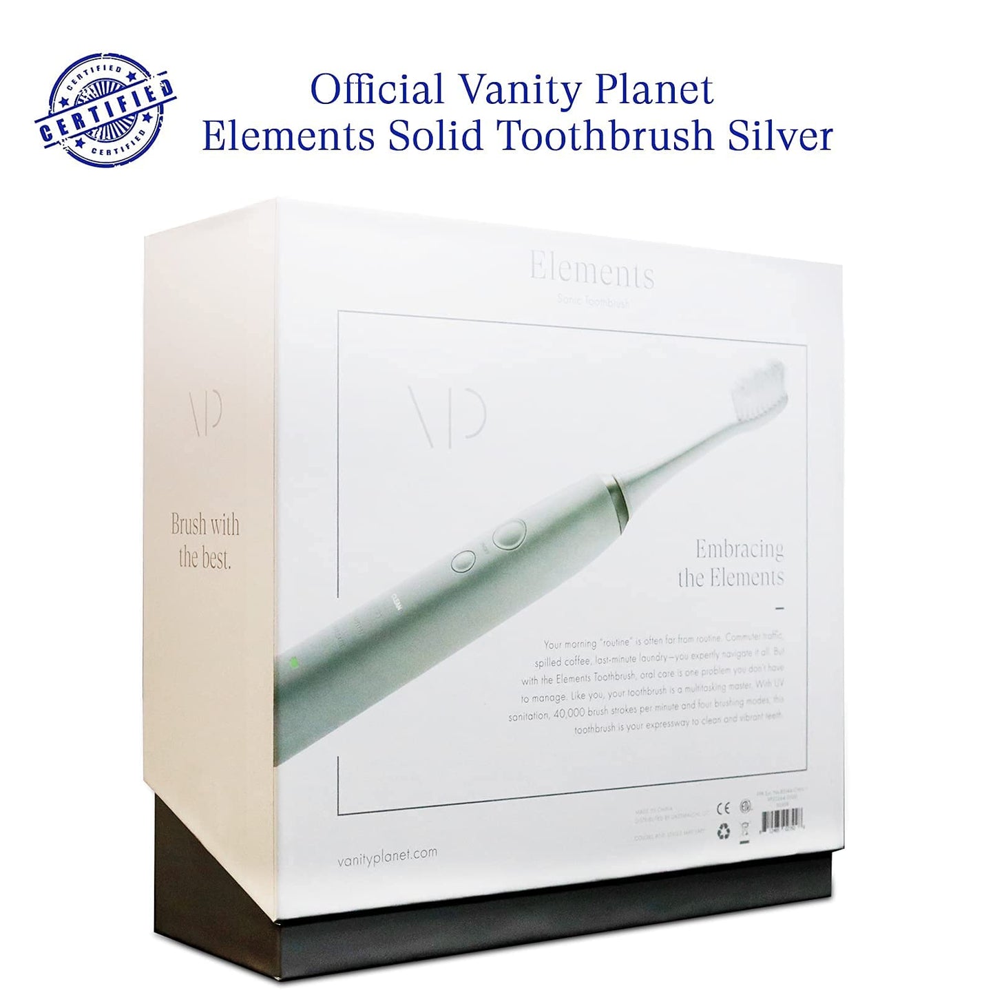 Vanity Planet Elements Ultrasonic Electric Toothbrush – Silver | UV Sanitizing Charger Base & 3 Replacement Heads