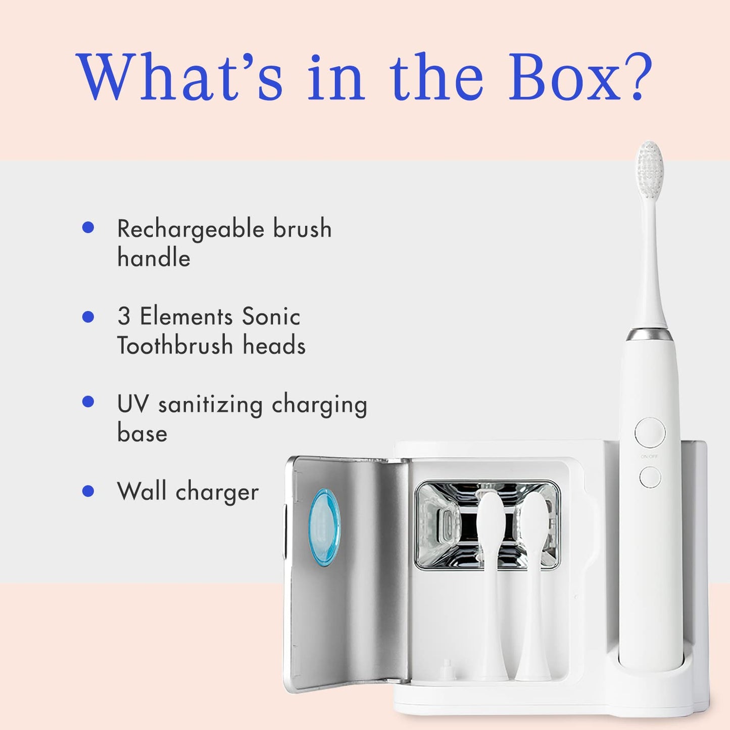 Vanity Planet Elements Ultrasonic Electric Toothbrush – Silver | UV Sanitizing Charger Base & 3 Replacement Heads