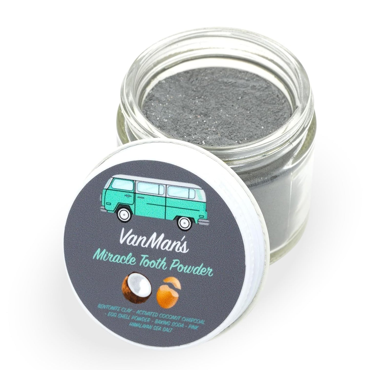 Vanman’s Miracle Tooth Powder – Fluoride-Free Whitening Toothpaste Powder (2.2 oz) with Coconut Charcoal & Eggshell Powder