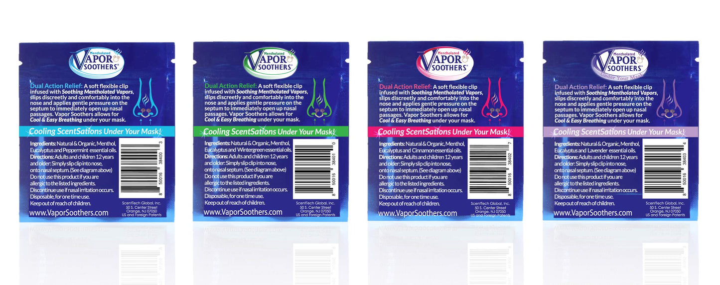Vapor Soothers Nasal Dilator Clips – 8 Count, 4-Scent Variety Pack, Drug-Free