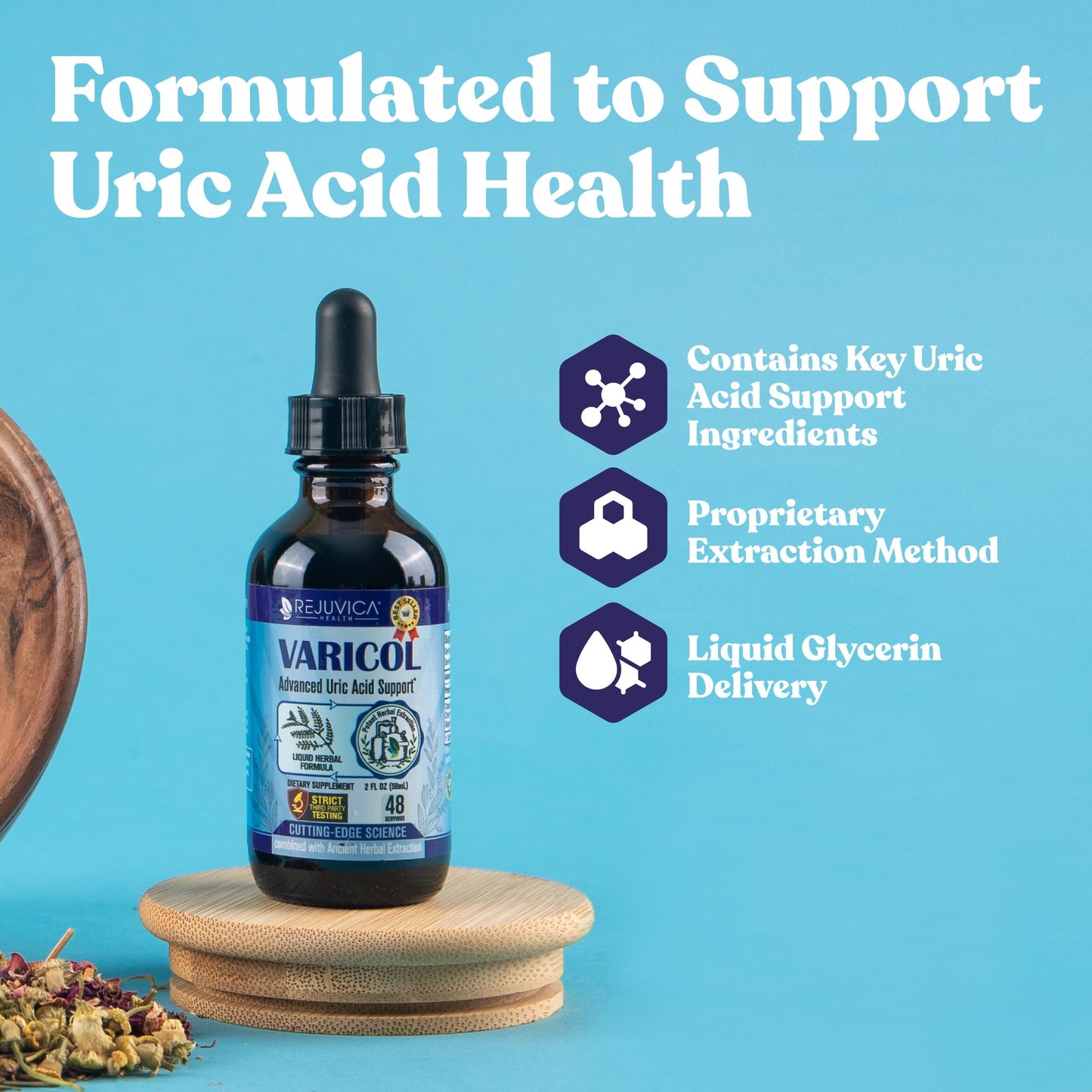 Varicol Uric Acid Support Liquid Drops – Tart Cherry, Ginger & Chanca Piedra – Vegan, Sugar-Free (2 oz)