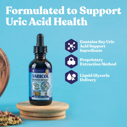 Varicol Uric Acid Support Liquid Drops – Tart Cherry, Ginger & Chanca Piedra – Vegan, Sugar-Free (2 oz)