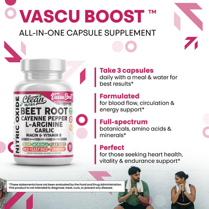 VascuBoost Beet Root Capsules – Cayenne, L-Arginine, Garlic & Hibiscus | 90 Capsules