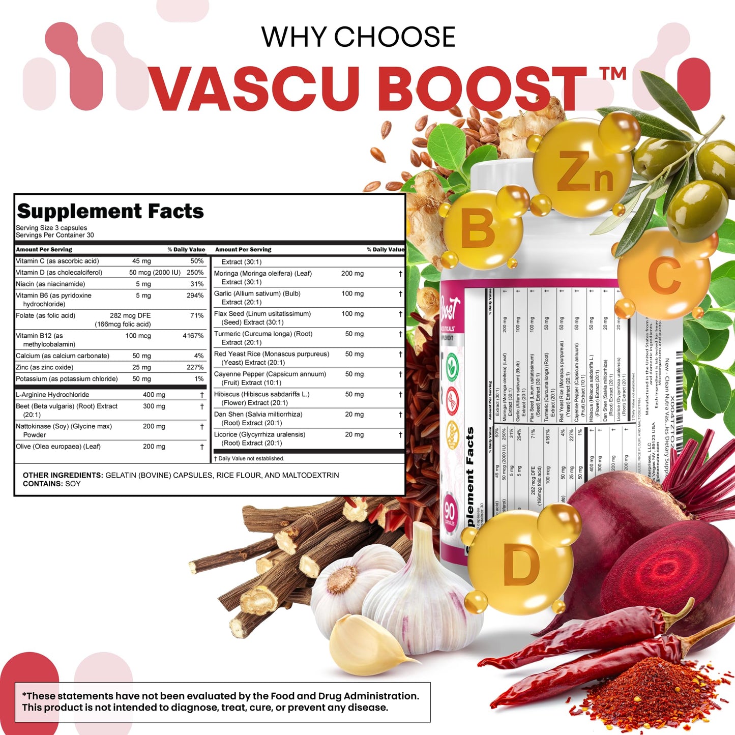 VascuBoost Beet Root Capsules – Cayenne, L-Arginine, Garlic & Hibiscus | 90 Capsules