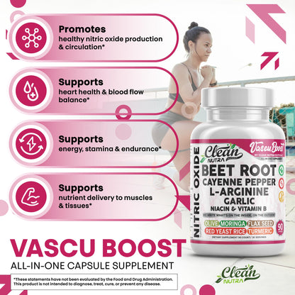 VascuBoost Beet Root Capsules – Cayenne, L-Arginine, Garlic & Hibiscus | 90 Capsules