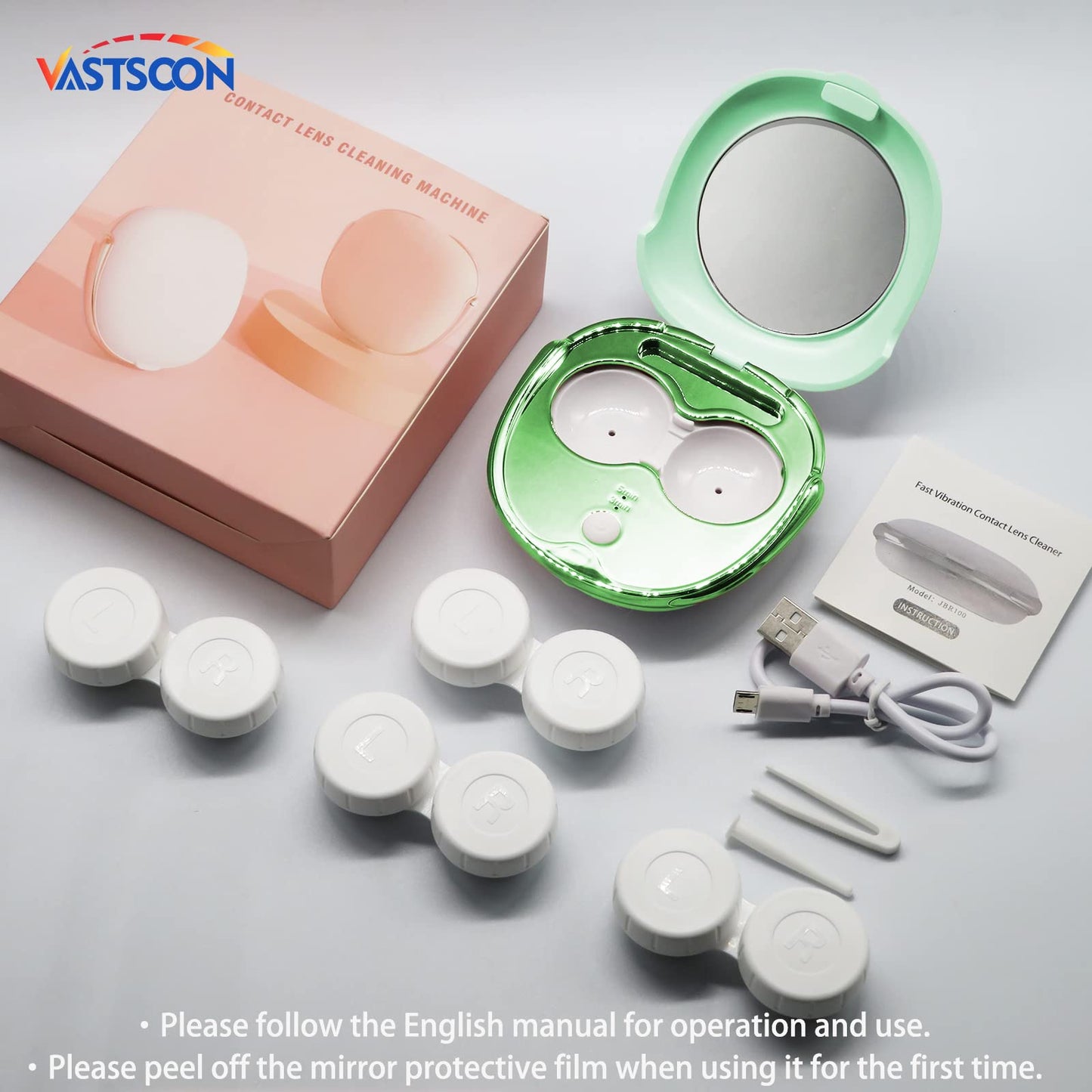 Vastsoon Portable Ultrasonic Contact Lens Cleaner with USB Charger – Soak Case Kit
