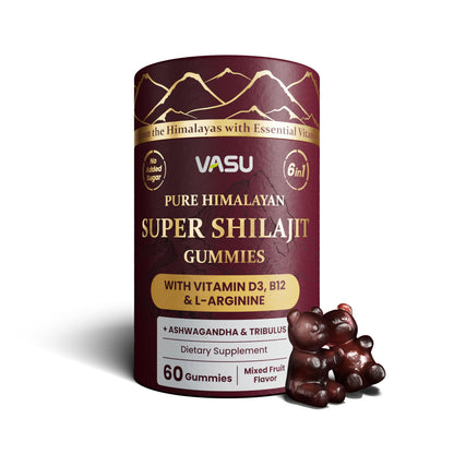 Vasu 6-in-1 Shilajit Gummies - Himalayan Gold, Vitamin D3 & B12, Sugar Free (60 Count)