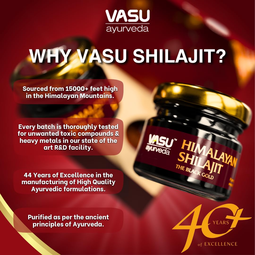 VASU Ayurveda Himalayan Shilajit Resin 400mg – Lab Tested Energy Booster (2-Pack)