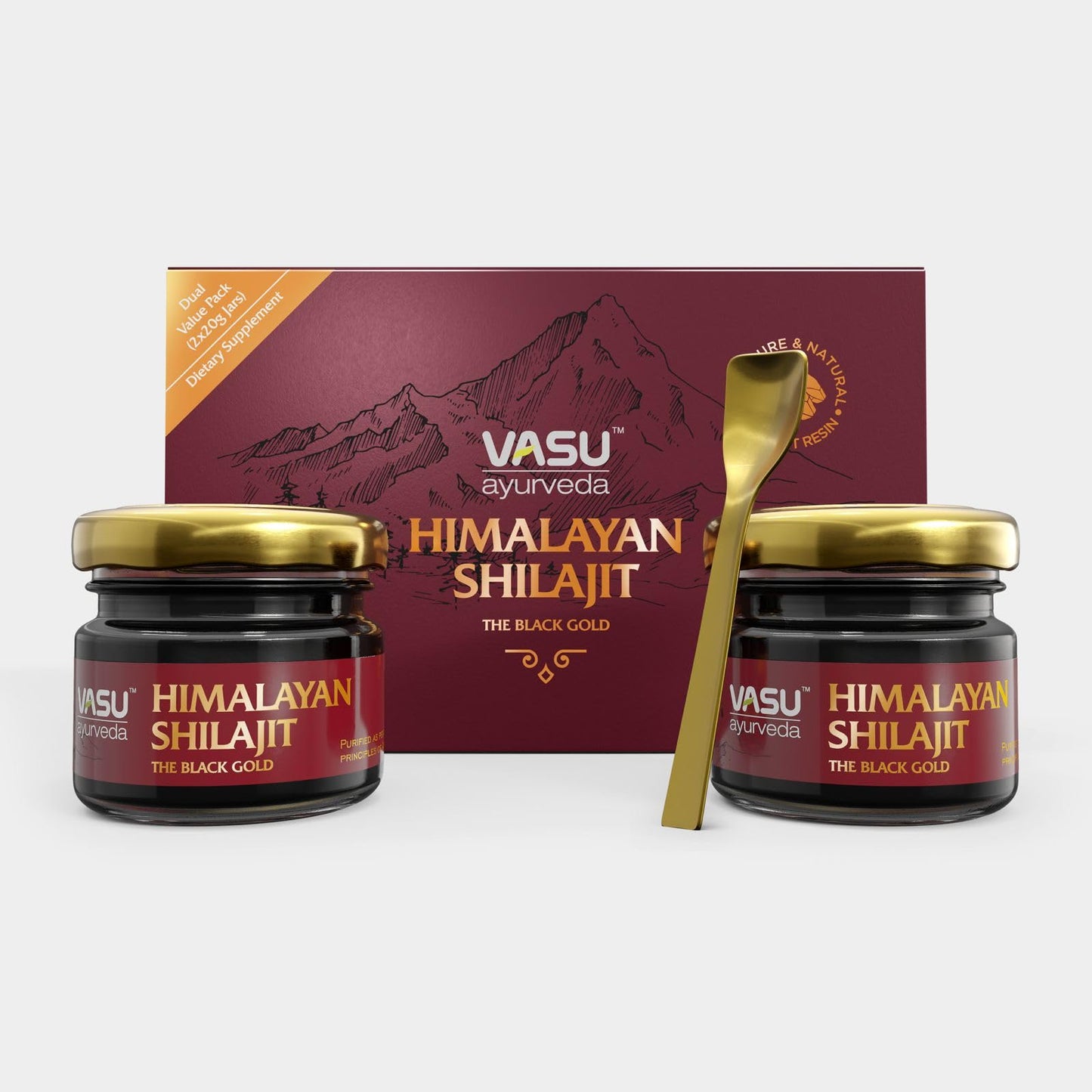 VASU Ayurveda Himalayan Shilajit Resin 400mg – Lab Tested Energy Booster (2-Pack)
