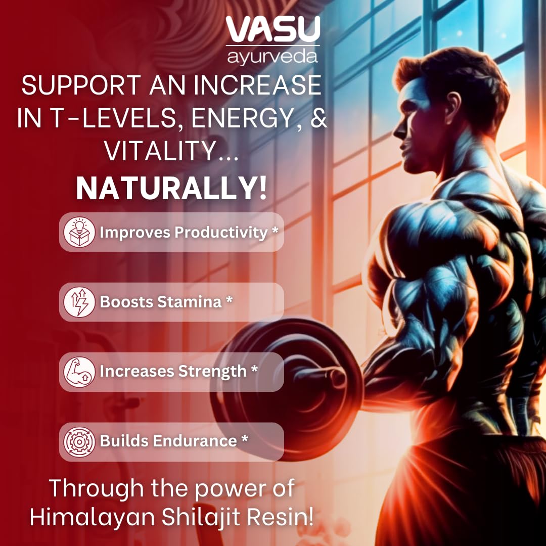 VASU Ayurveda Himalayan Shilajit Resin 400mg – Lab Tested Energy Booster (2-Pack)