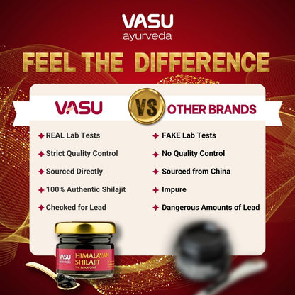 VASU Ayurveda Himalayan Shilajit Resin 400mg – Lab Tested | Natural Energy & 85+ Minerals