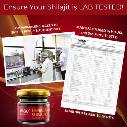 VASU Ayurveda Himalayan Shilajit Resin 400mg – Lab Tested | Natural Energy & 85+ Minerals