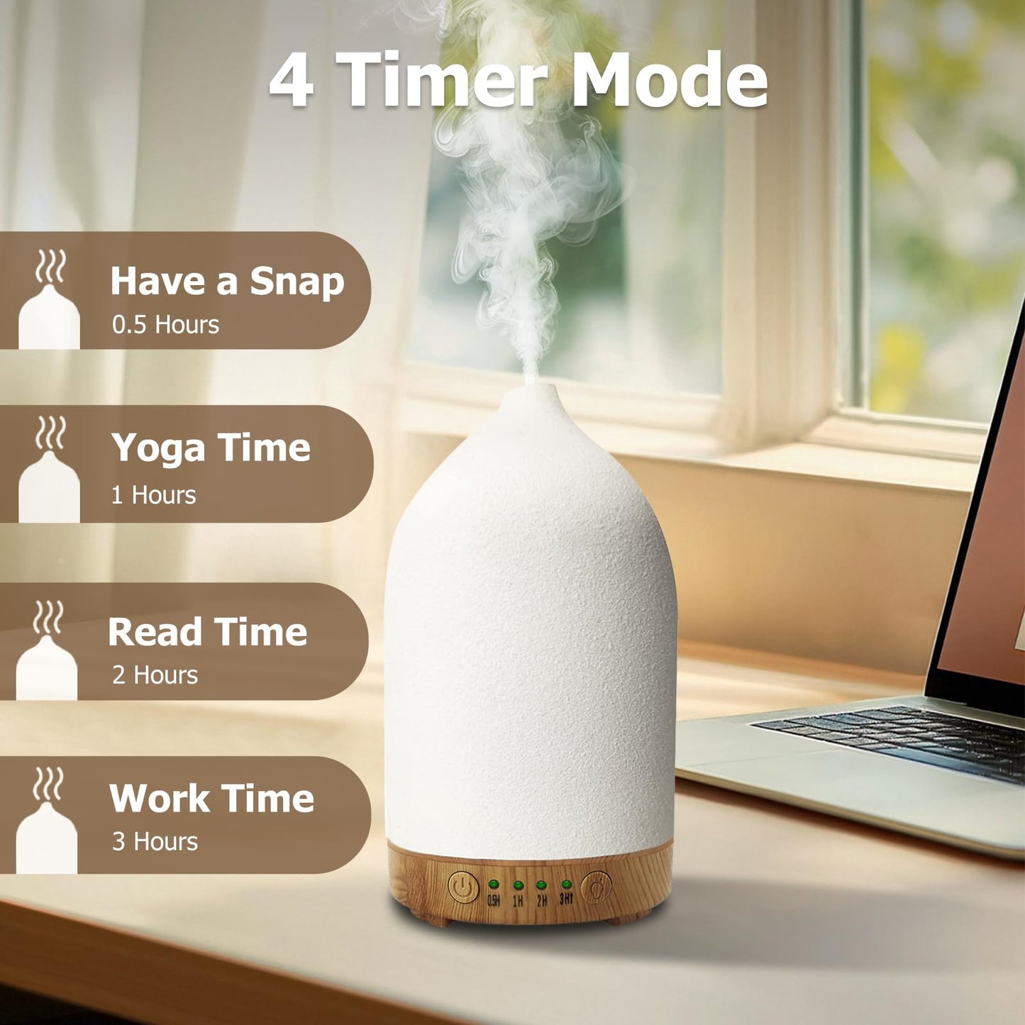 Vasysvi Essential Oil Diffuser Humidifier — Ceramic 100ml, 7-Color LED, Auto Shut-Off, 4 Timers