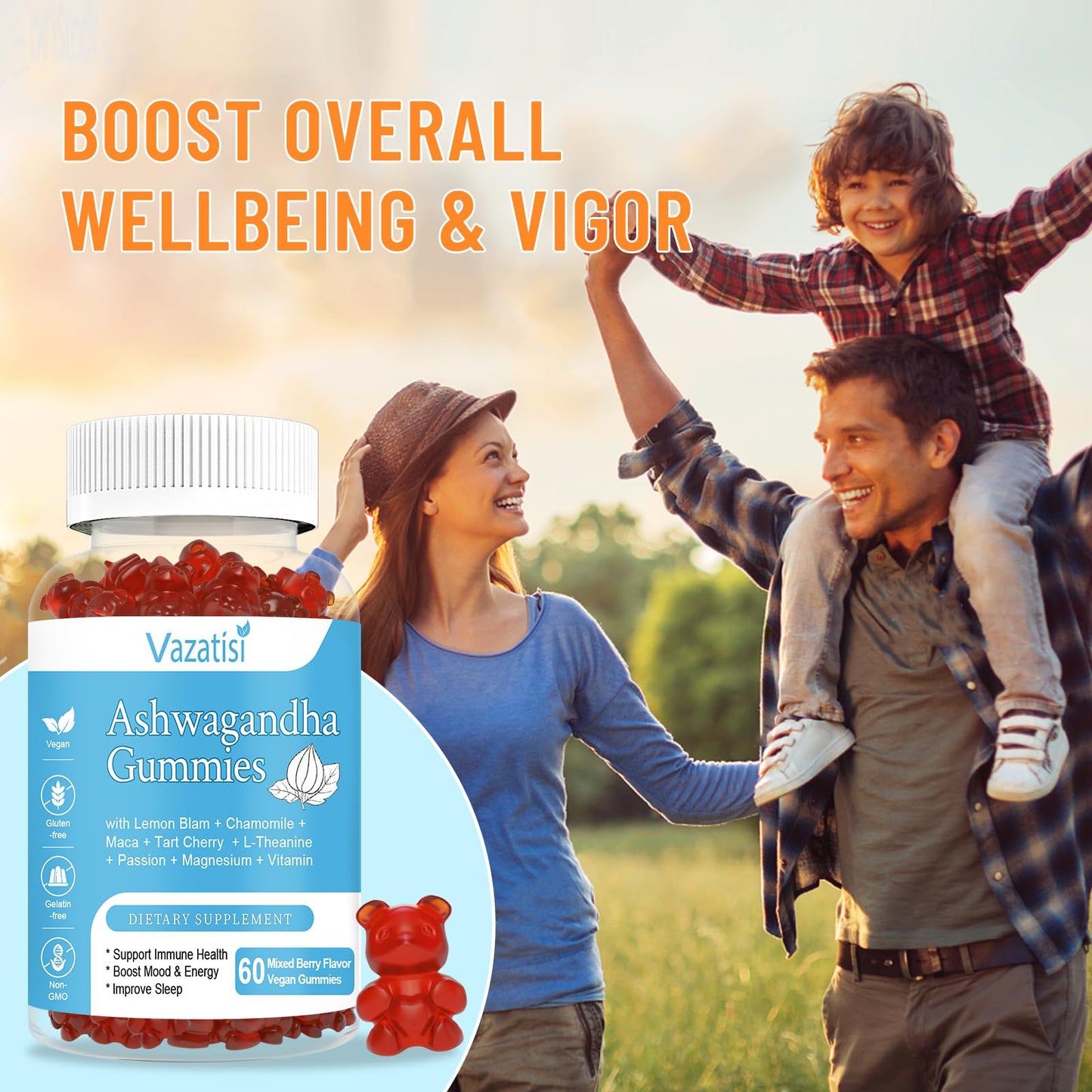 Vazatisi Ashwagandha Gummies (2 Pack) – Sugar Free Organic | Vegan & Gluten Free | 120 Count