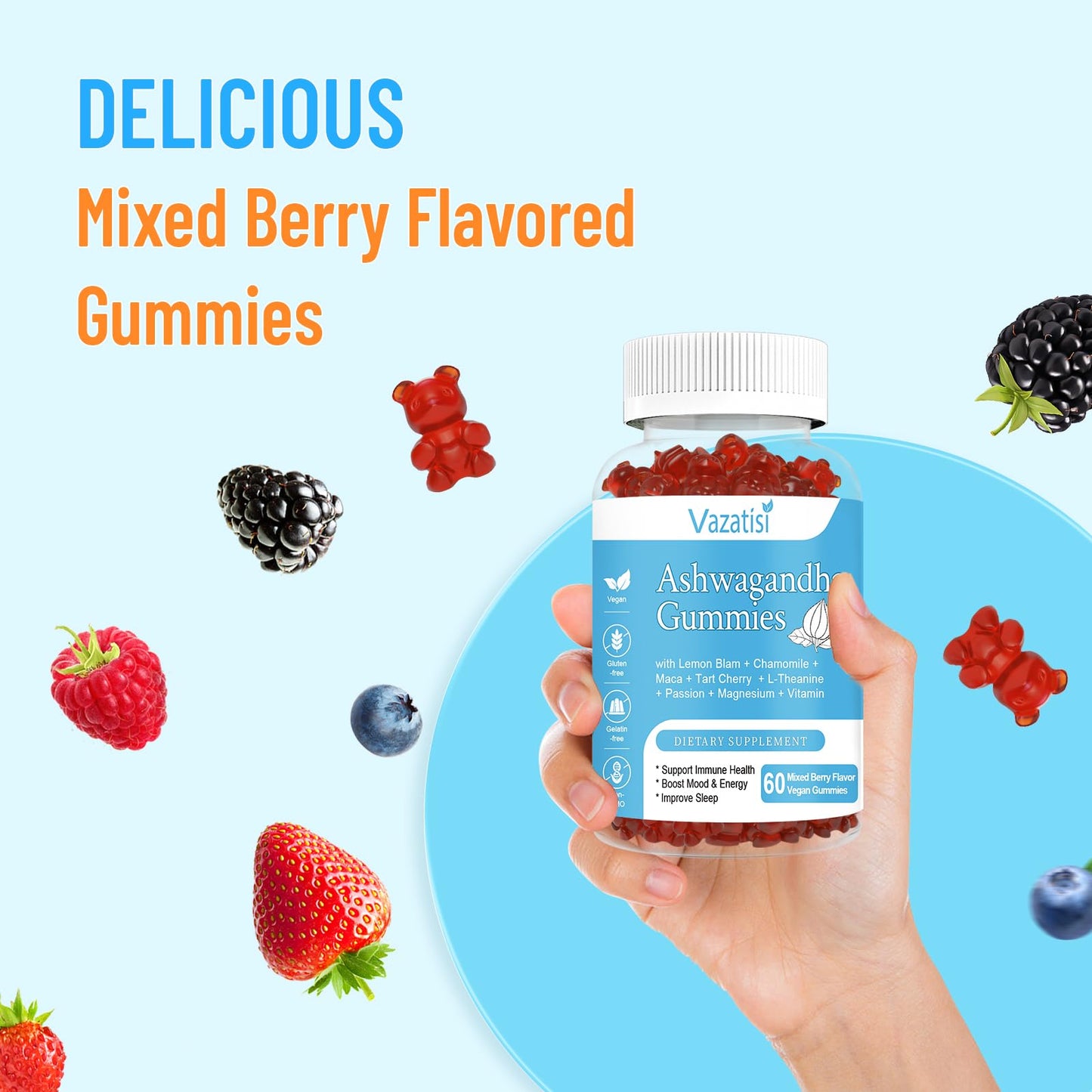 Vazatisi Ashwagandha Gummies (2 Pack) – Sugar Free Organic | Vegan & Gluten Free | 120 Count