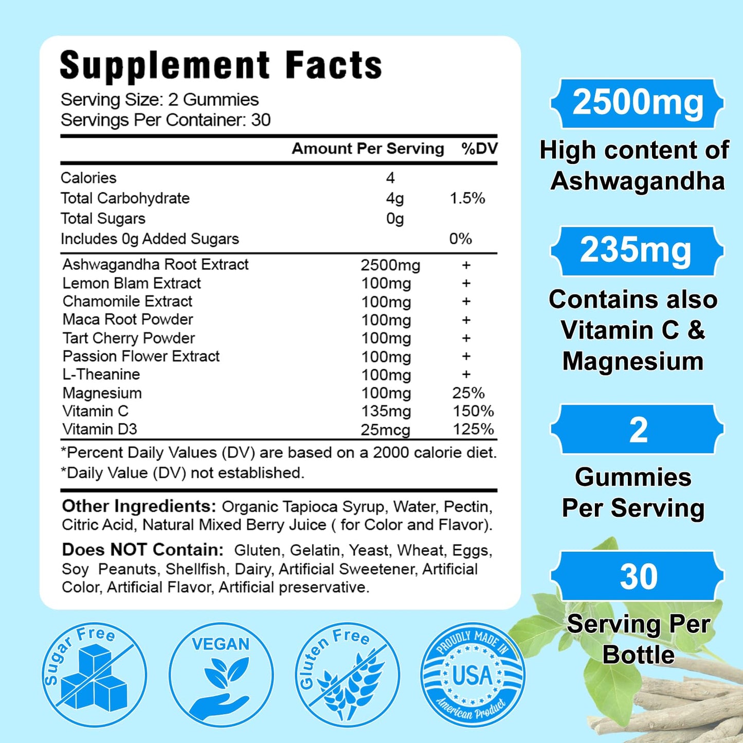 Vazatisi Ashwagandha Gummies (2 Pack) – Sugar Free Organic | Vegan & Gluten Free | 120 Count