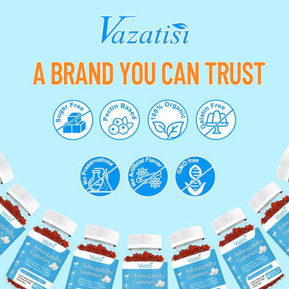 Vazatisi Ashwagandha Gummies (2 Pack) – Sugar Free Organic | Vegan & Gluten Free | 120 Count