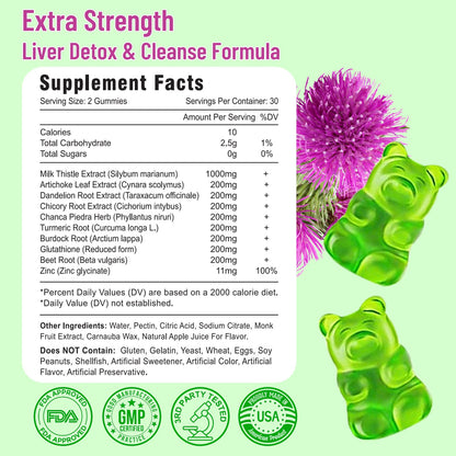 Vazatisi Liver Cleanse Detox Gummies - Milk Thistle, Artichoke & Dandelion