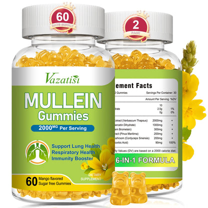 Vazatisi Mullein Gummies – Lung Health Support (Mullein Leaf, Bromelain, Cordyceps & Quercetin) 120ct