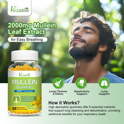 Vazatisi Mullein Gummies – Lung Health Support (Mullein Leaf, Bromelain, Cordyceps & Quercetin) 120ct