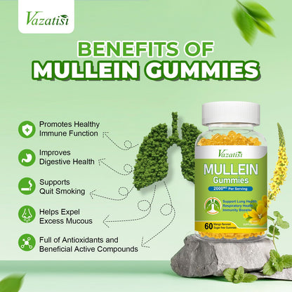 Vazatisi Mullein Gummies – Lung Health Support (Mullein Leaf, Bromelain, Cordyceps & Quercetin) 120ct