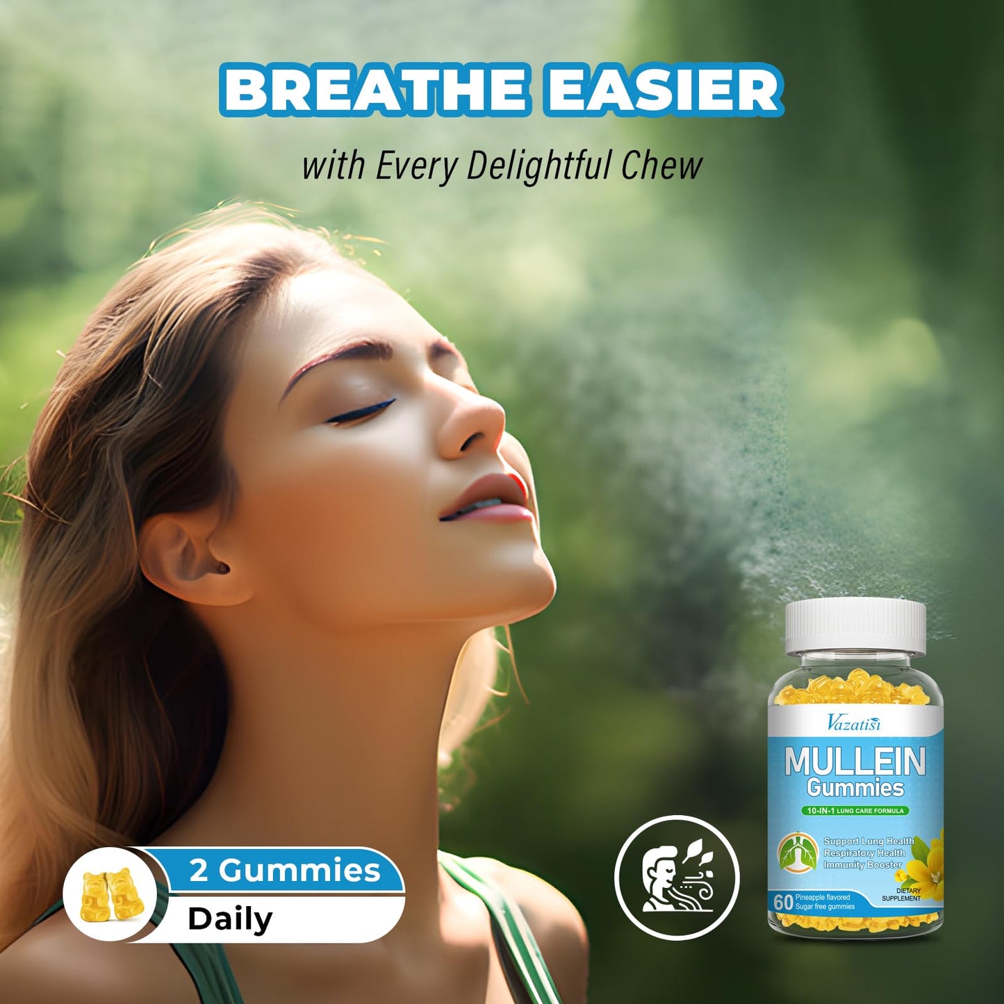 Vazatisi Mullein Gummies – Lung Detox, Pineapple Flavor, 120 Cts