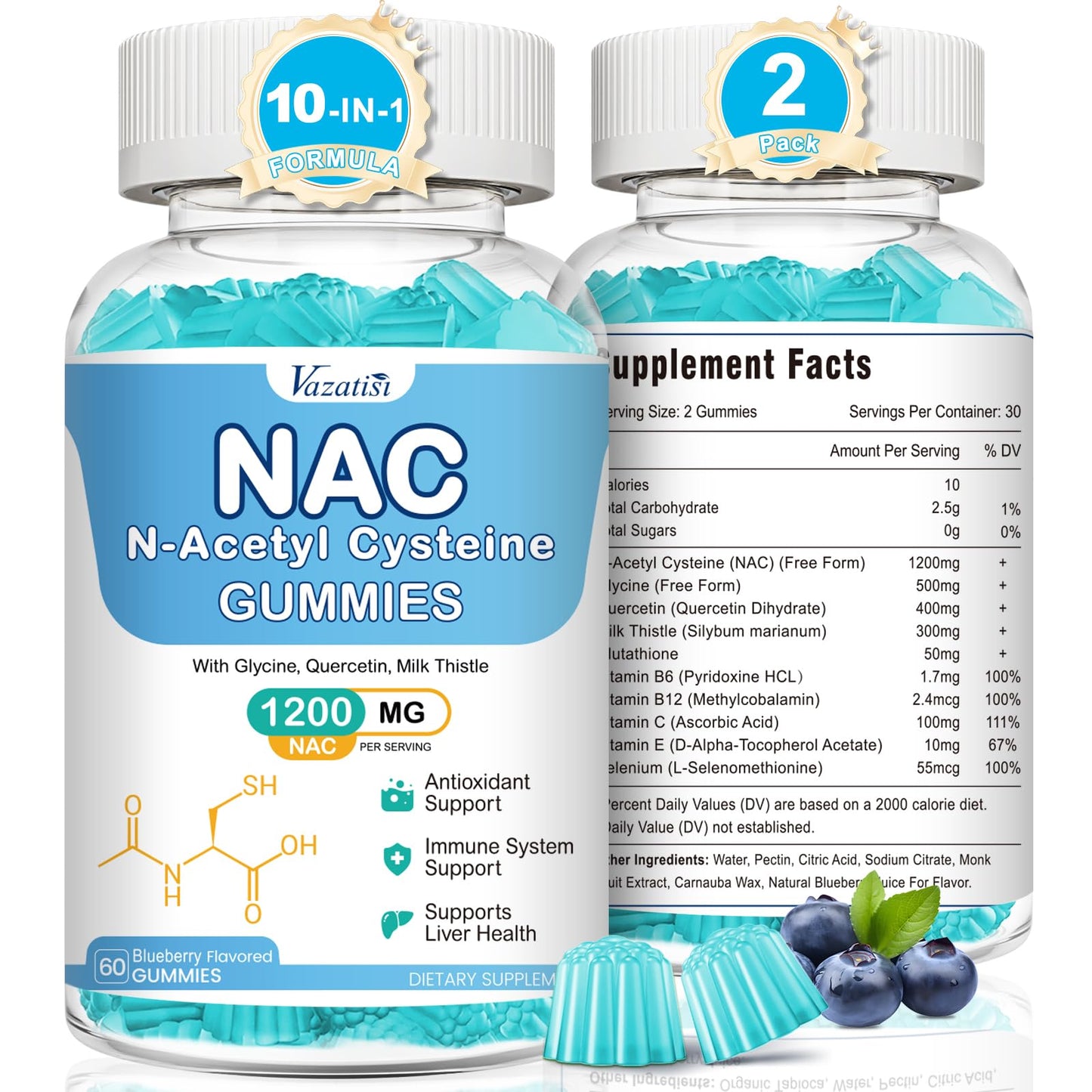 Vazatisi NAC Gummies – 600 mg NAC, Milk Thistle, Selenium, B6, B12 | 120 ct