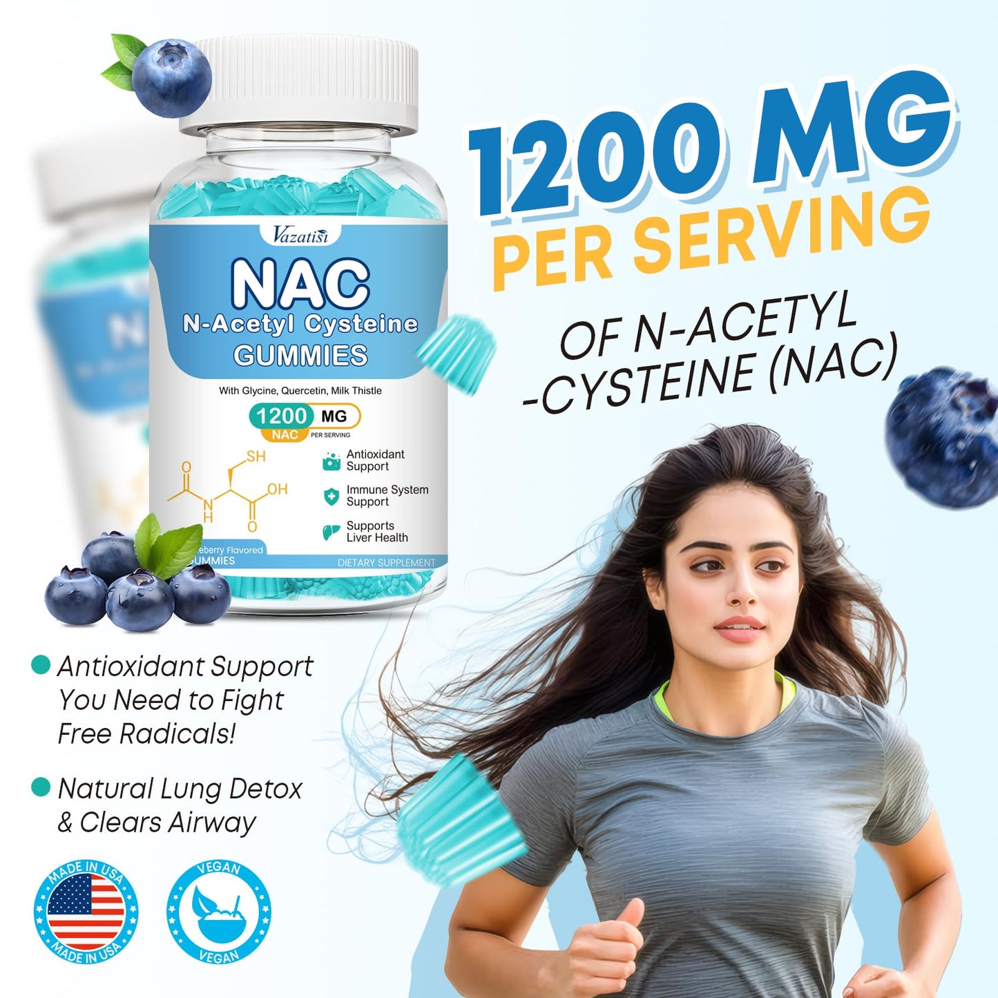Vazatisi NAC Gummies – 600 mg NAC, Milk Thistle, Selenium, B6, B12 | 120 ct