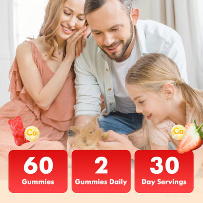 VCCHUYH Calcium Citrate Gummies 1200mg – Sugar Free Strawberry 60 Count | Bone, Muscle & Immune Support