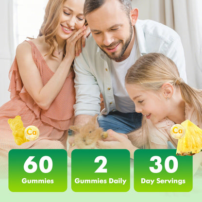 VCCHUYH Calcium Citrate Gummies 1200 mg - Sugar Free, Chewable Calcium for Adults & Kids | Pineapple