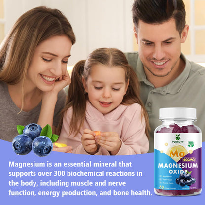 VCCHUYH Magnesium Oxide Gummies 400mg – Sugar Free, Blueberry, 60 Count