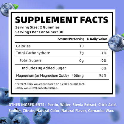 VCCHUYH Magnesium Oxide Gummies 400mg – Sugar Free, Blueberry, 60 Count