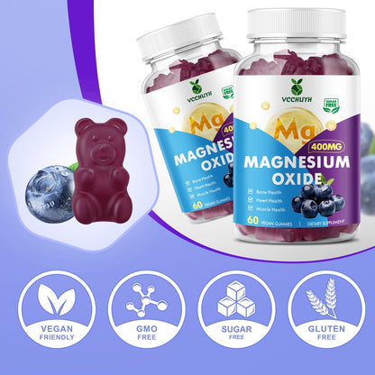 VCCHUYH Magnesium Oxide Gummies 400mg – Sugar Free, Blueberry, 60 Count
