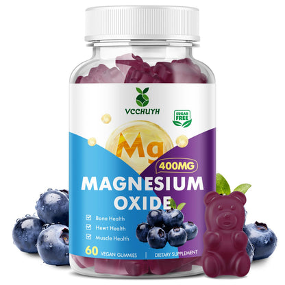 VCCHUYH Magnesium Oxide Gummies 400mg – Sugar Free, Blueberry, 60 Count