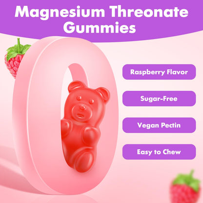 VCCHUYH Magnesium Threonate Gummies – 1000mg, Raspberry, for Kids & Adults