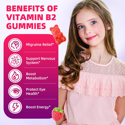 VCCHUYH Vitamin B2 Gummies with Magnesium – 400mg Riboflavin for Migraine Relief (Vegan, Non-GMO, Raspberry, 60 Count)